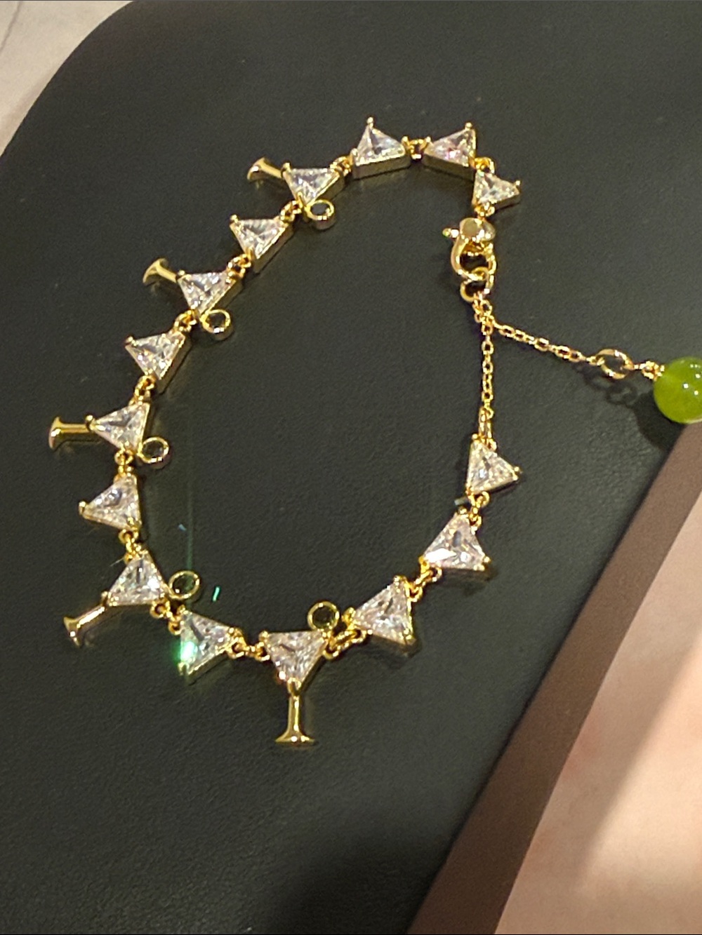 Kate Spade |♠️| Gold Plated Martini & Olive Crystal Dangle Bracelet | Medium - Picture 4 of 4